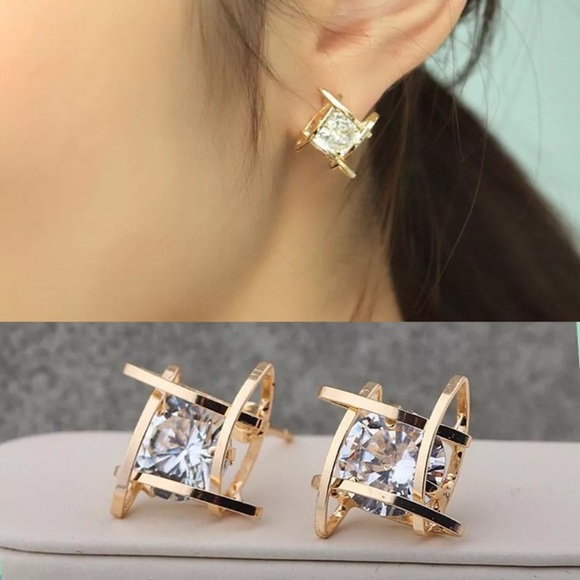 Gorgeous Square Zircon Stud Earrings - Picture 2 of 7